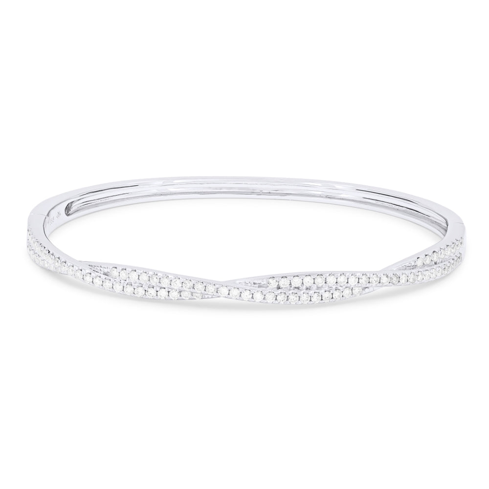 Beautiful Hand Crafted 14K White Gold White Diamond Milano Collection Bangle