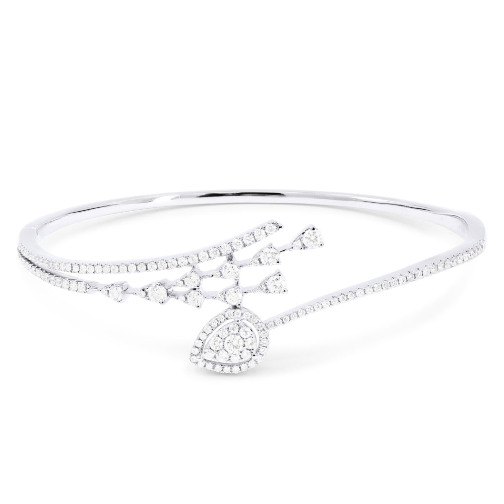 Beautiful Hand Crafted 14K White Gold White Diamond Milano Collection Bangle