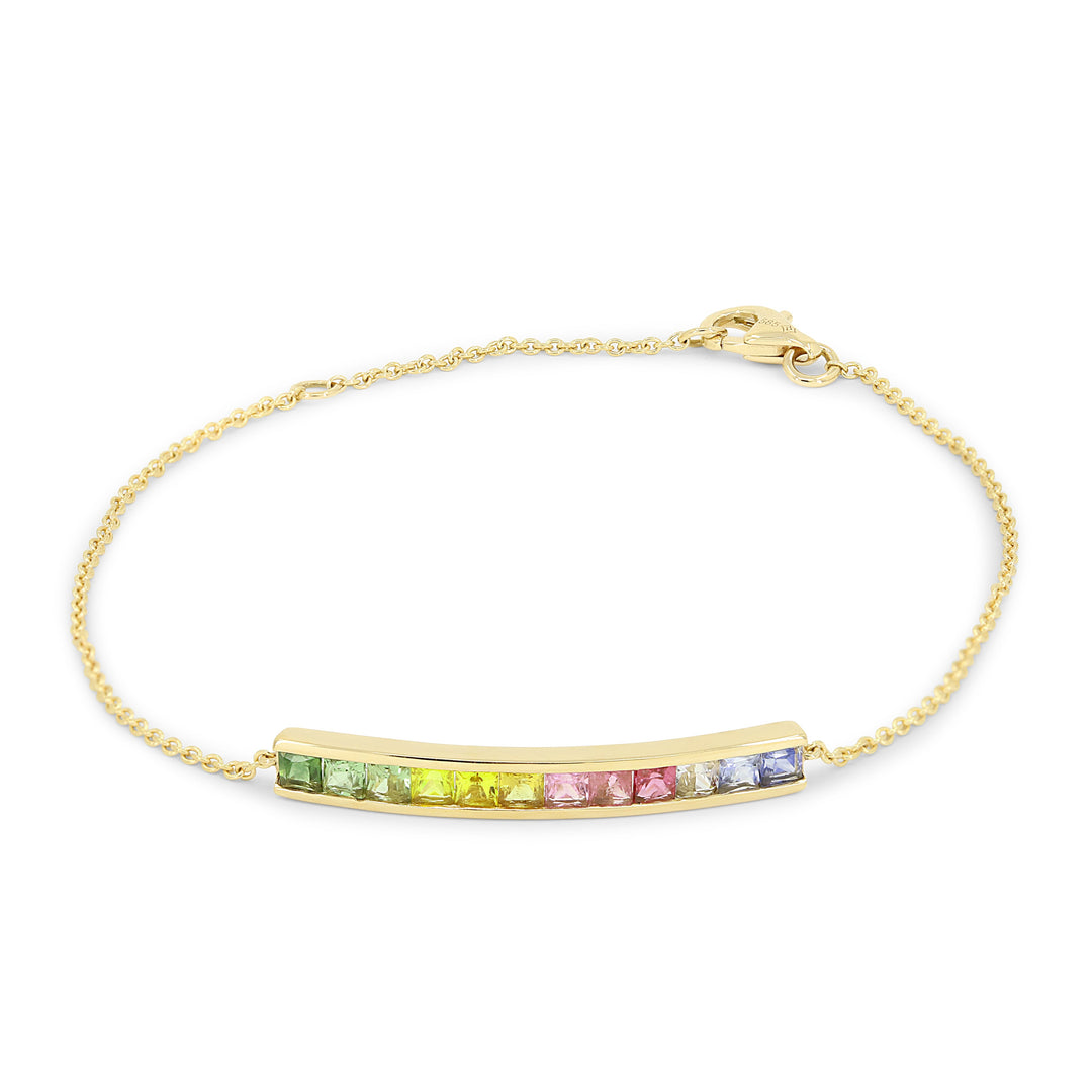Beautiful Hand Crafted 14K Yellow Gold  Multi Colored Sapphire And Diamond Arianna Collection Bracelet