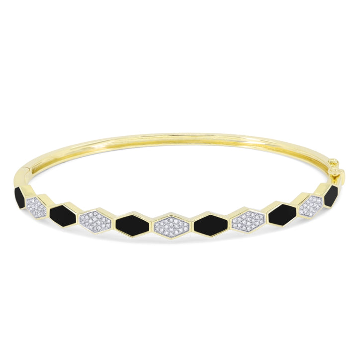 B1115 Yellow Gold Black Onyx Bangle Milano Collection 2021 Honeycomb Design retail-facing Special Cut Shape UPDATED-21-Apr-2026 B1115BOY