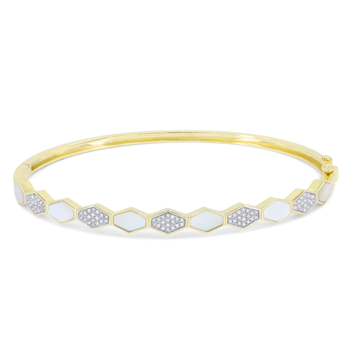 B1115 Yellow Gold Mother Of Pearl Bangle Milano Collection 2021 Honeycomb Design retail-facing Special Cut Shape UPDATED-21-Apr-2026 B1115MOPY