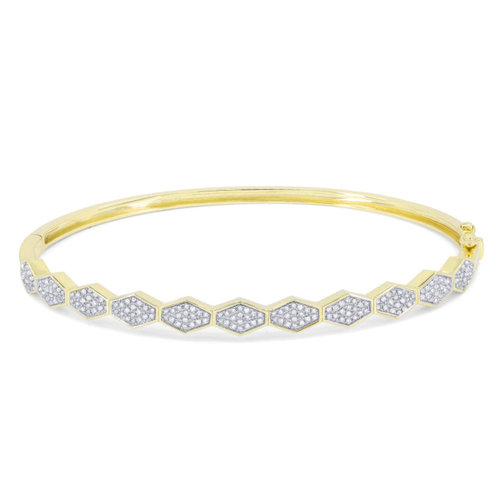 Beautiful Hand Crafted 14K Yellow Gold White Diamond Milano Collection Bangle