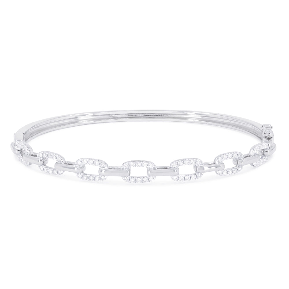 Beautiful Hand Crafted 14K White Gold White Diamond Milano Collection Bangle