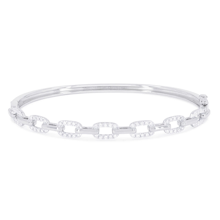 Beautiful Hand Crafted 14K White Gold White Diamond Milano Collection Bangle