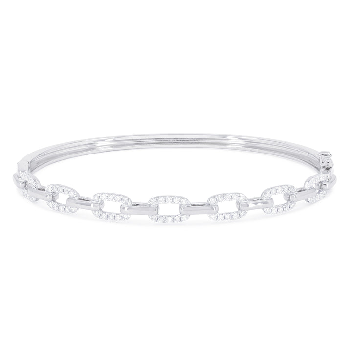 Beautiful Hand Crafted 14K White Gold White Diamond Milano Collection Bangle