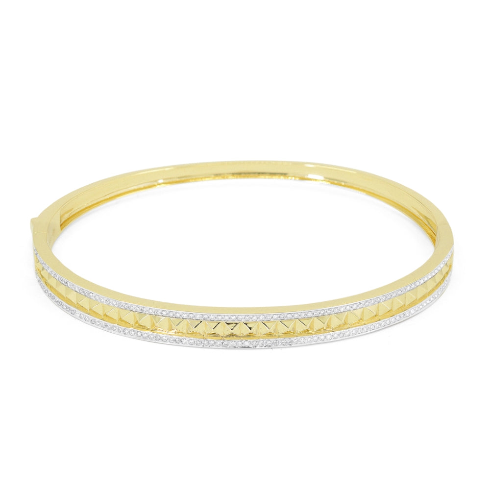 Beautiful Hand Crafted 14K Yellow Gold White Diamond Milano Collection Bangle