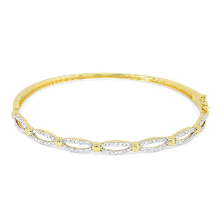 Beautiful Hand Crafted 14K Yellow Gold White Diamond Milano Collection Bangle