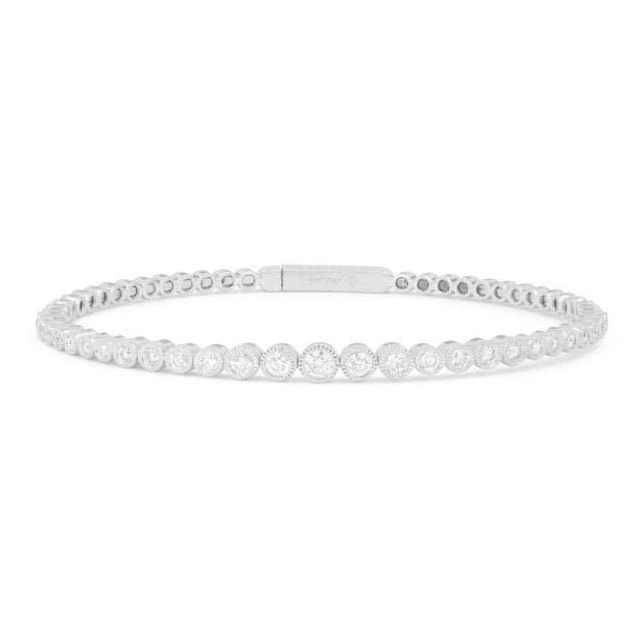 Beautiful Hand Crafted 14K White Gold White Diamond Milano Collection Bangle