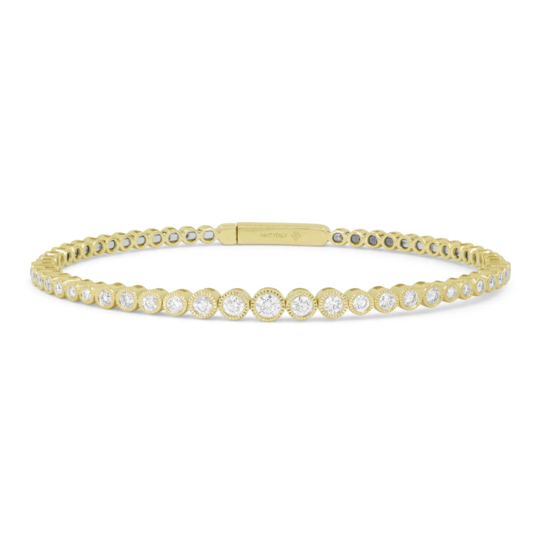 Beautiful Hand Crafted 14K Yellow Gold White Diamond Milano Collection Bangle