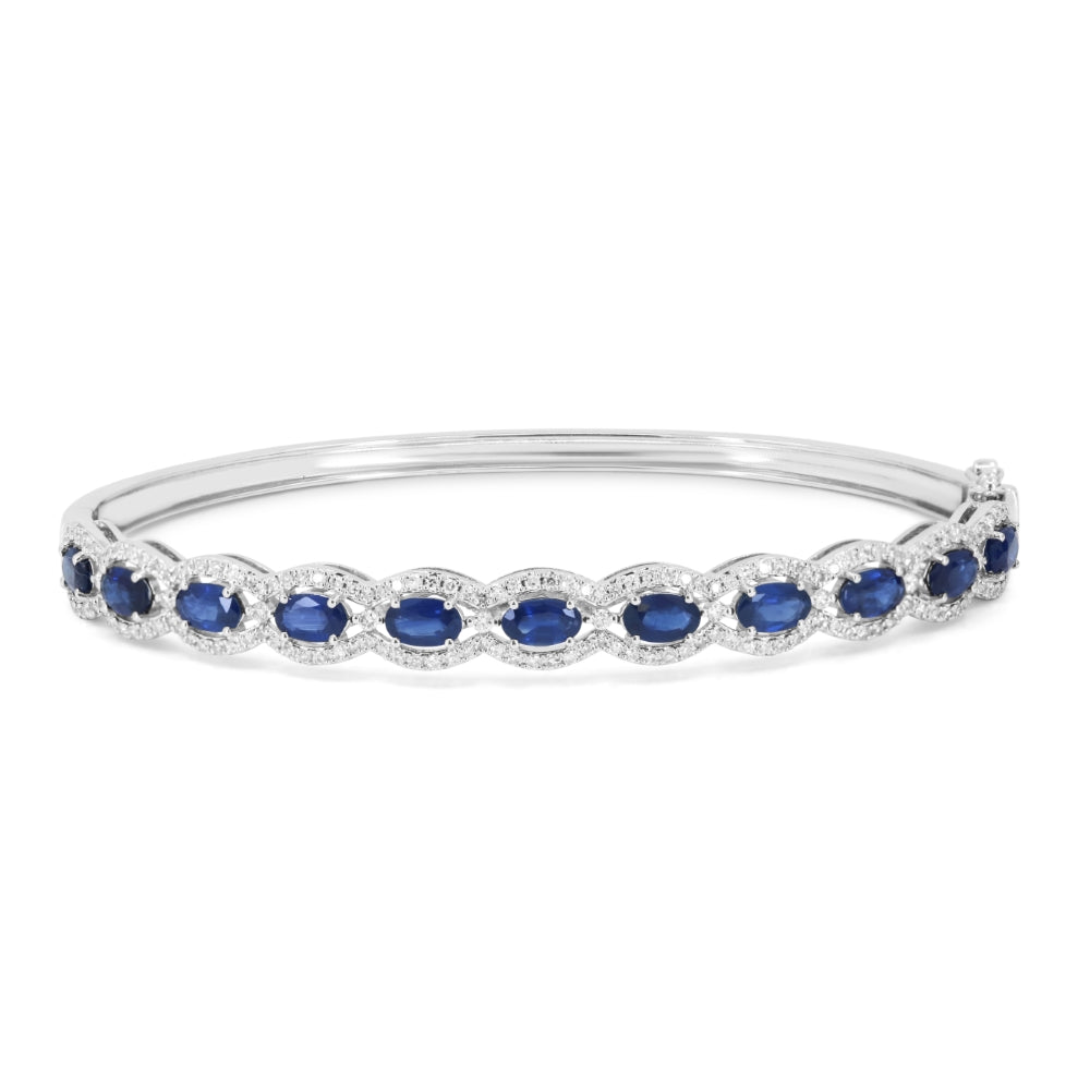 Beautiful Hand Crafted 14K White Gold  Sapphire And Diamond Arianna Collection Bangle