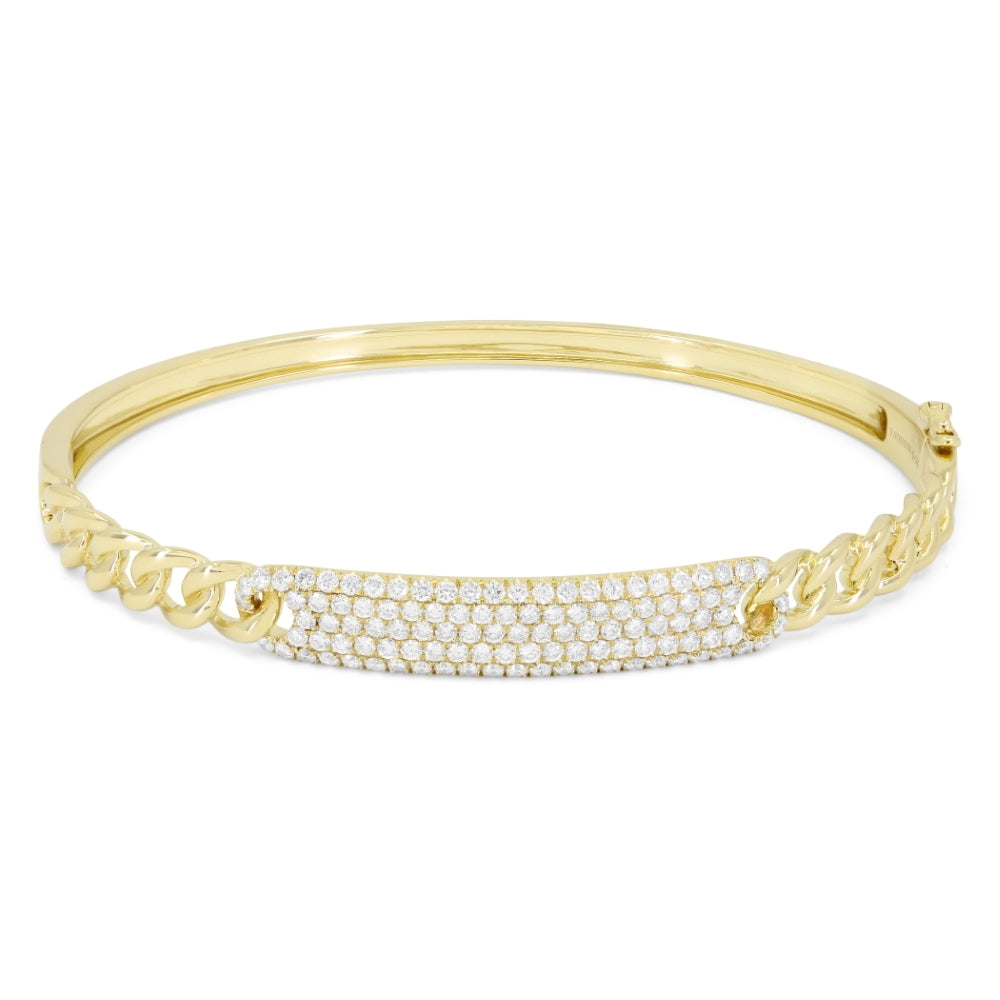 Beautiful Hand Crafted 14K Yellow Gold White Diamond Milano Collection Bangle