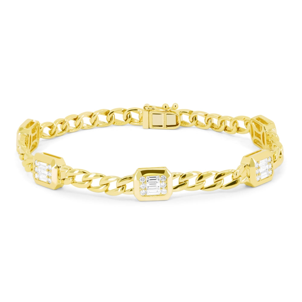 Beautiful Hand Crafted 14K Yellow Gold White Diamond Milano Collection Bracelet