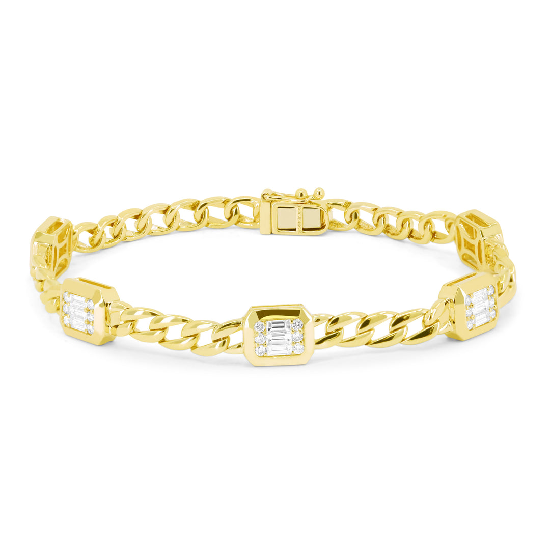 Beautiful Hand Crafted 14K Yellow Gold White Diamond Milano Collection Bracelet