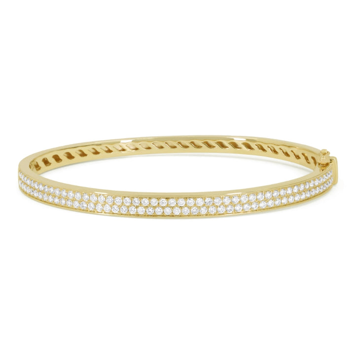 Beautiful Hand Crafted 14K Yellow Gold White Diamond Milano Collection Bangle