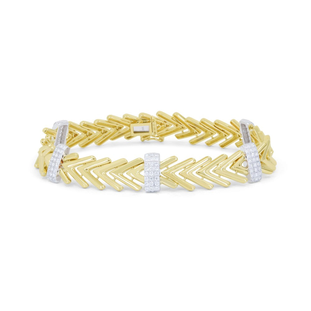 Beautiful Hand Crafted 14K Two Tone Gold White Diamond Milano Collection Bracelet