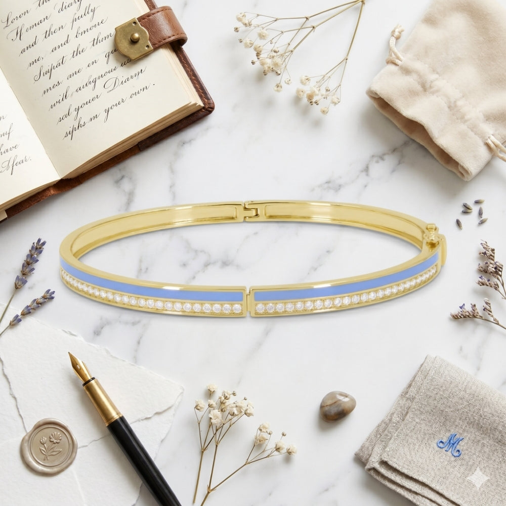 Madison L 14K Yellow Gold Blue Enamel Bangle - style B1161Y-BLUE - view 3
