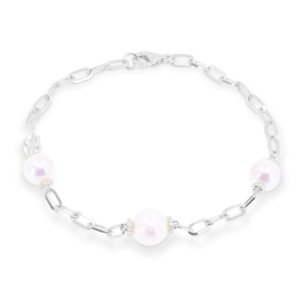 Beautiful Hand Crafted 14K White Gold  Pearl And Diamond Milano Collection Bracelet