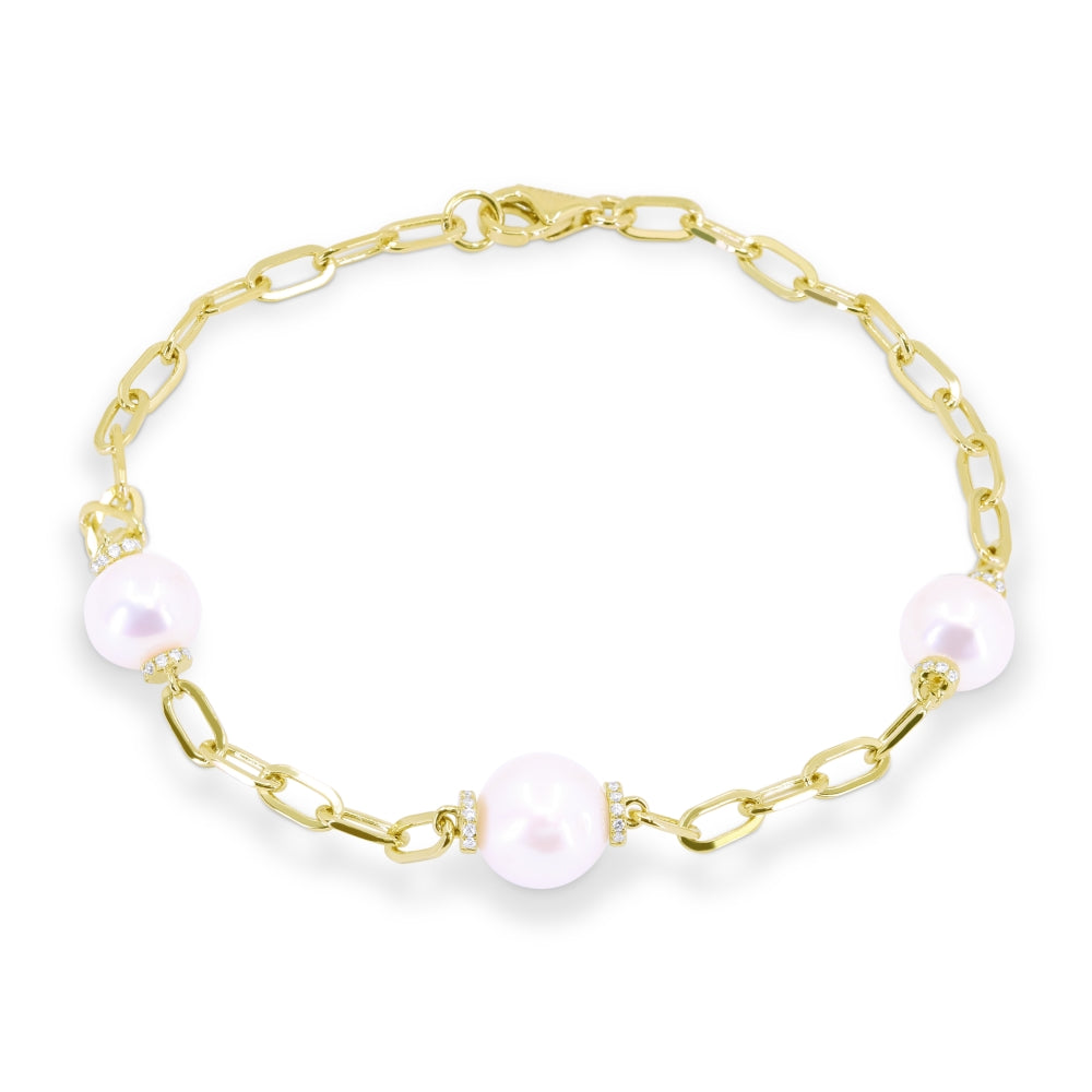 Beautiful Hand Crafted 14K Yellow Gold  Pearl And Diamond Milano Collection Bracelet