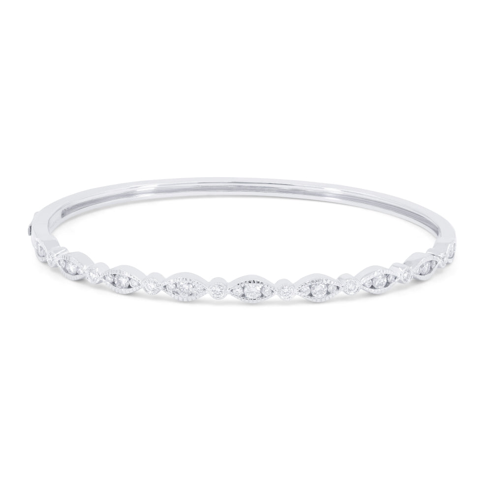 Beautiful Hand Crafted 14K White Gold White Diamond Milano Collection Bangle
