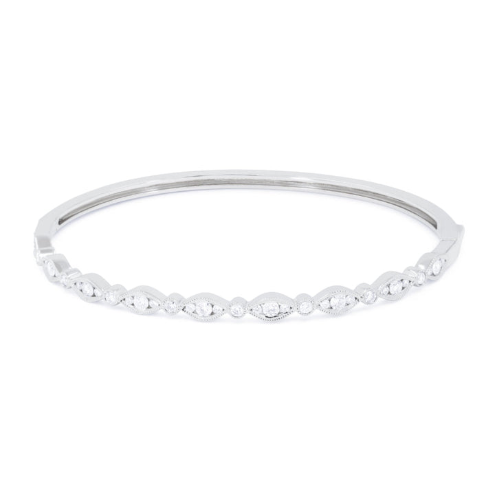 Beautiful Hand Crafted 14K White Gold White Diamond Milano Collection Bangle