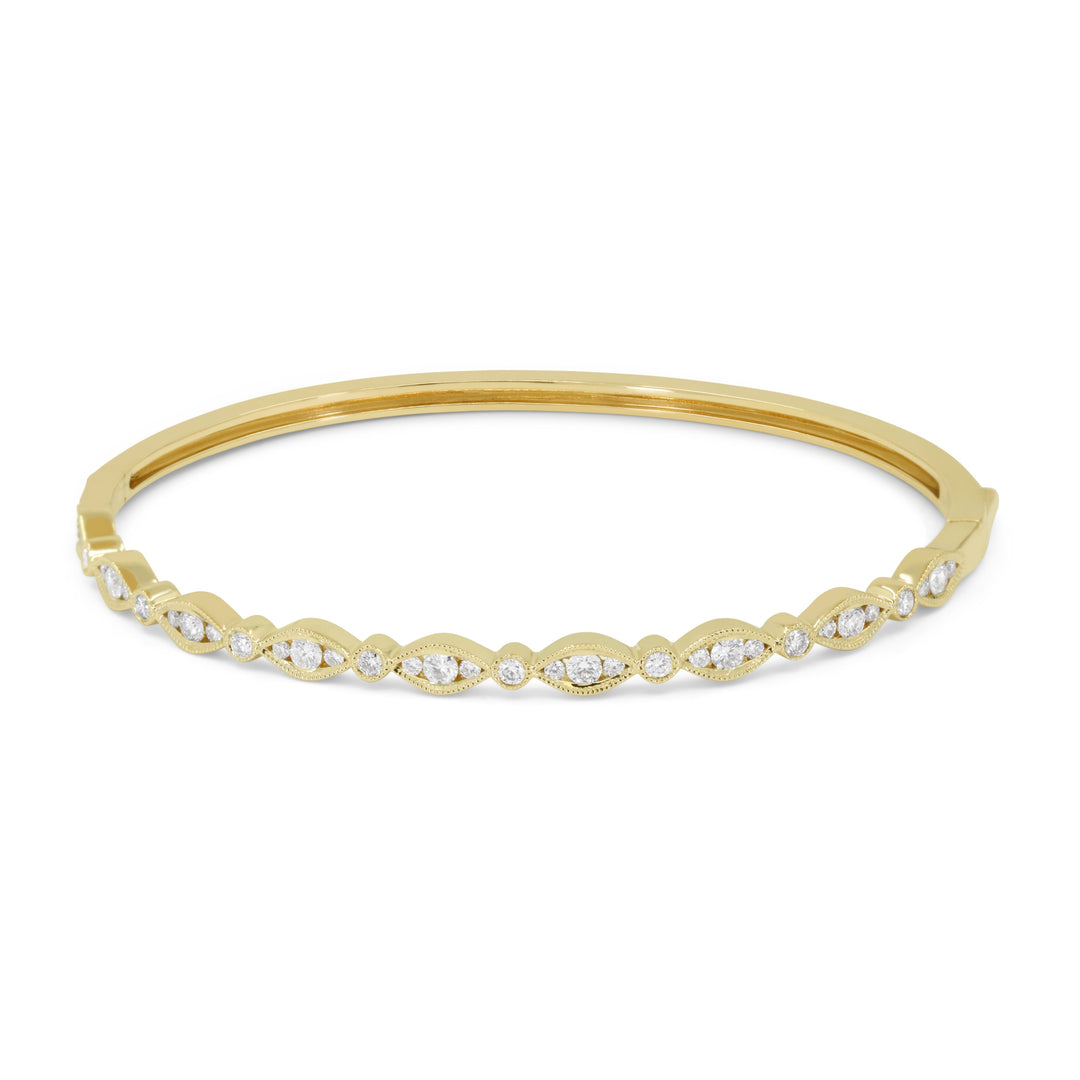 Beautiful Hand Crafted 14K Yellow Gold White Diamond Milano Collection Bangle