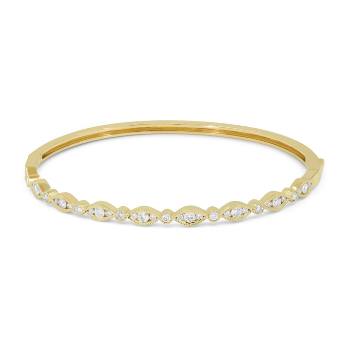 Beautiful Hand Crafted 14K Yellow Gold White Diamond Milano Collection Bangle