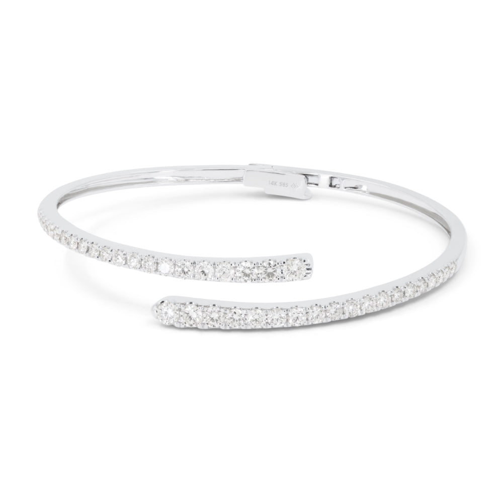 Beautiful Hand Crafted 14K White Gold White Diamond Milano Collection Bangle