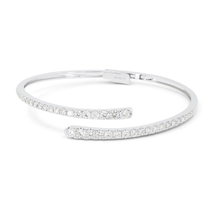 Beautiful Hand Crafted 14K White Gold White Diamond Milano Collection Bangle