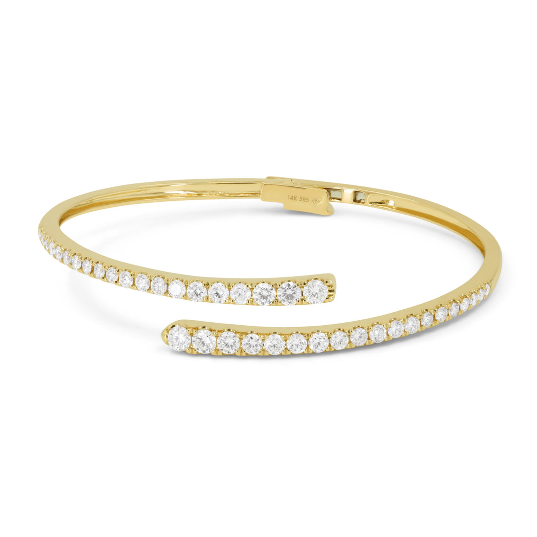 Beautiful Hand Crafted 14K Yellow Gold White Diamond Milano Collection Bangle