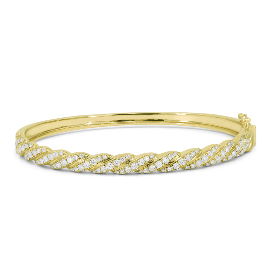 Beautiful Hand Crafted 14K Yellow Gold White Diamond Milano Collection Bangle