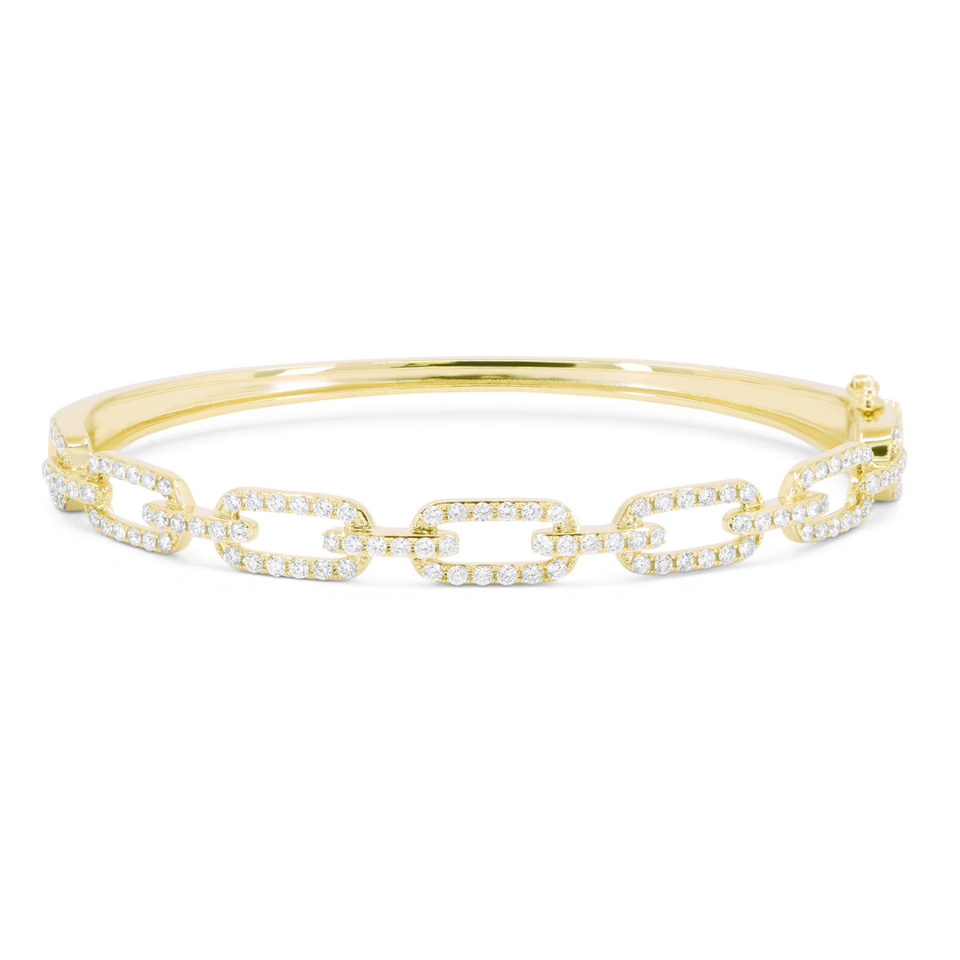 Beautiful Hand Crafted 14K Yellow Gold White Diamond Milano Collection Bangle