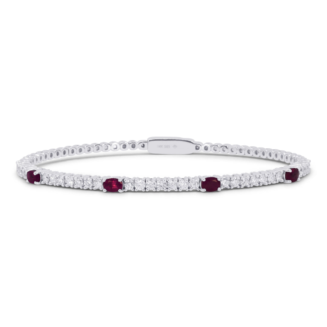 Beautiful Hand Crafted 14K White Gold 1.75MM Ruby And Diamond Arianna Collection Bangle