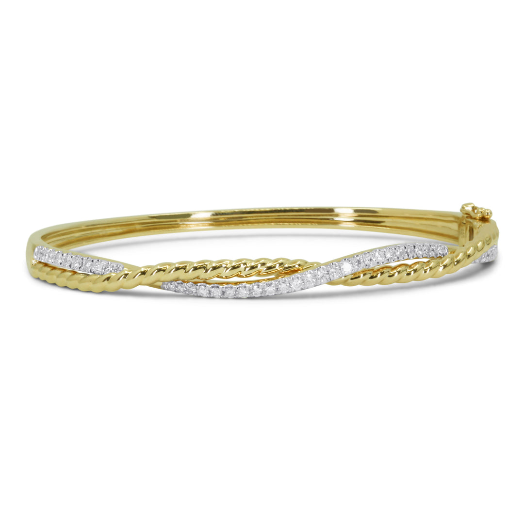 Beautiful Hand Crafted 14K Two Tone Gold White Diamond Milano Collection Bangle