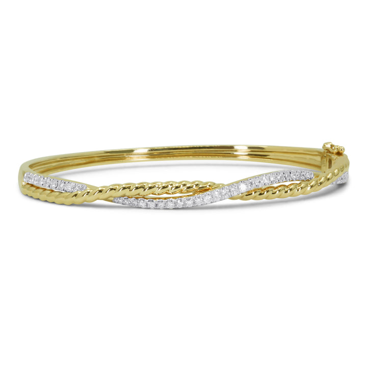 Beautiful Hand Crafted 14K Two Tone Gold White Diamond Milano Collection Bangle