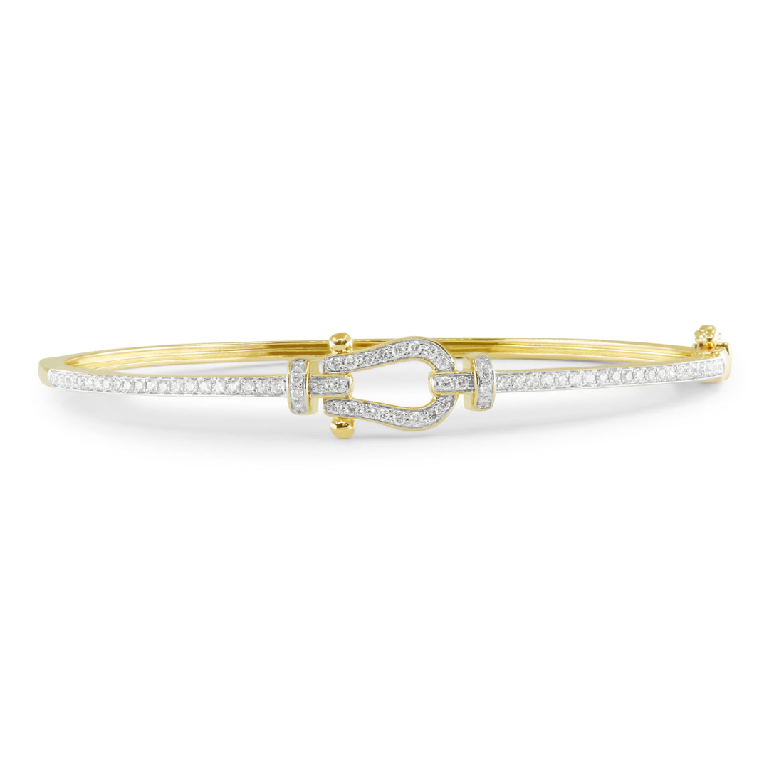 Beautiful Hand Crafted 14K Two Tone Gold White Diamond Milano Collection Bangle