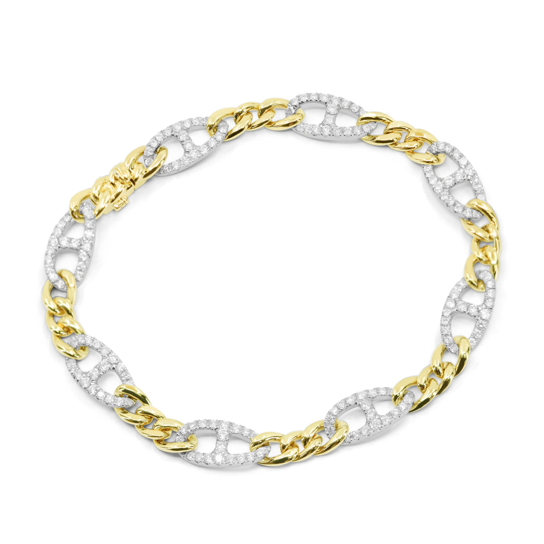 Beautiful Hand Crafted 14K Two Tone Gold White Diamond Milano Collection Bracelet