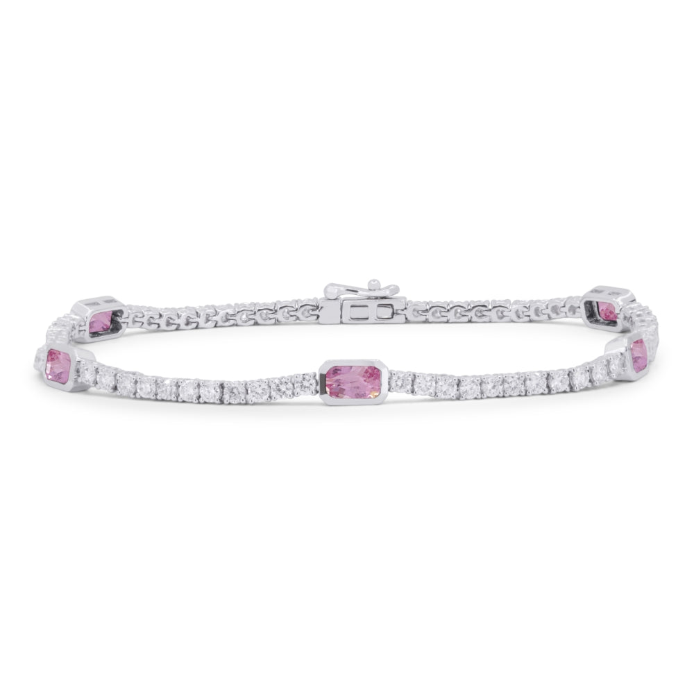 Beautiful Hand Crafted 14K White Gold 3X5MM Pink Sapphire And Diamond Arianna Collection Bracelet