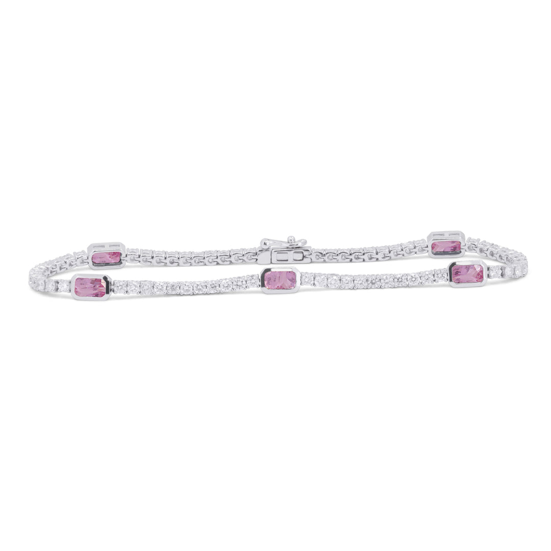 Beautiful Hand Crafted 14K White Gold 3X5MM Pink Sapphire And Diamond Arianna Collection Bracelet