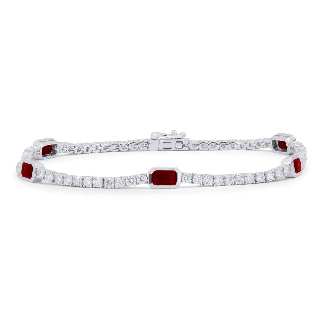 Beautiful Hand Crafted 14K White Gold 3X5MM Ruby And Diamond Arianna Collection Bracelet