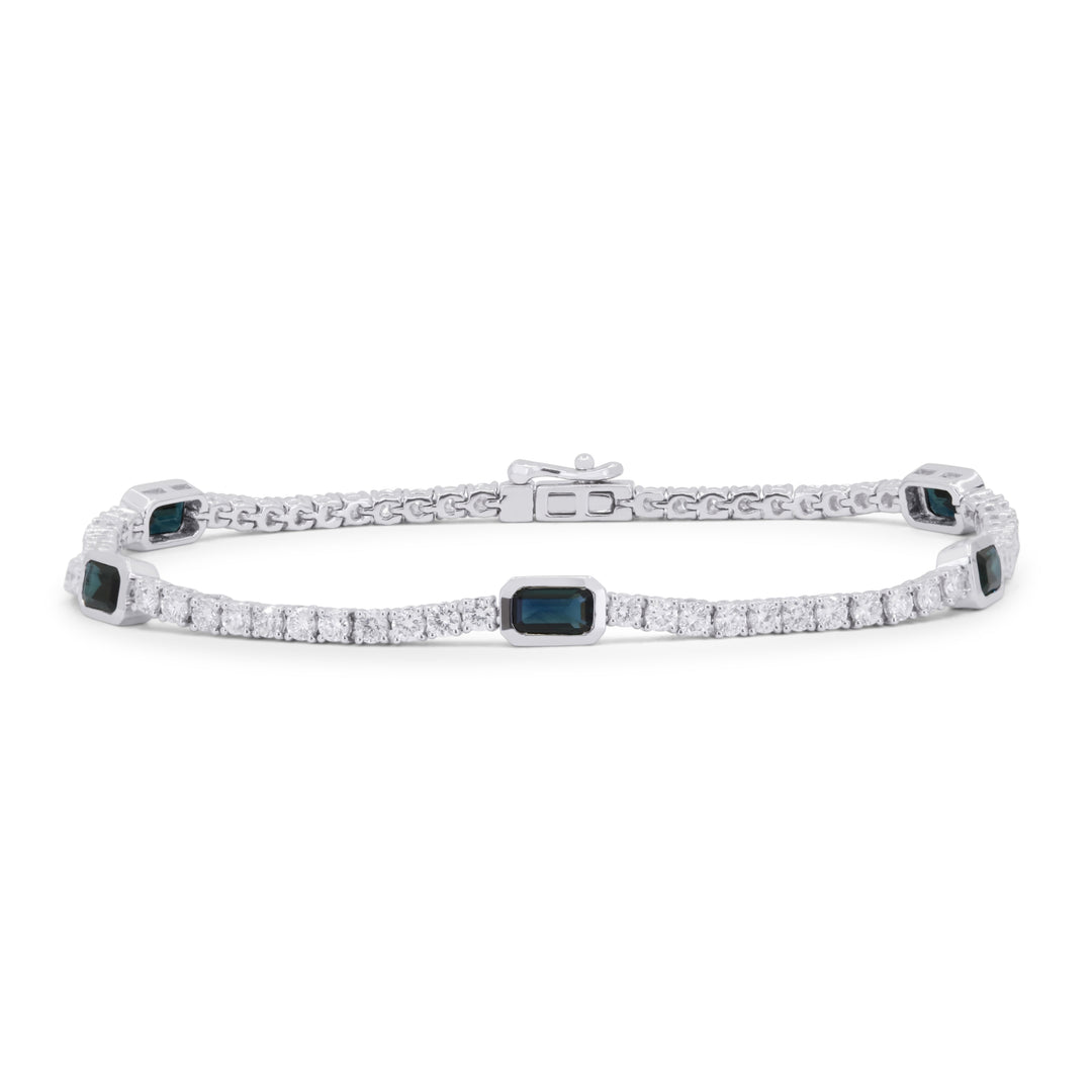 Beautiful Hand Crafted 14K White Gold 3X5MM Sapphire And Diamond Arianna Collection Bracelet