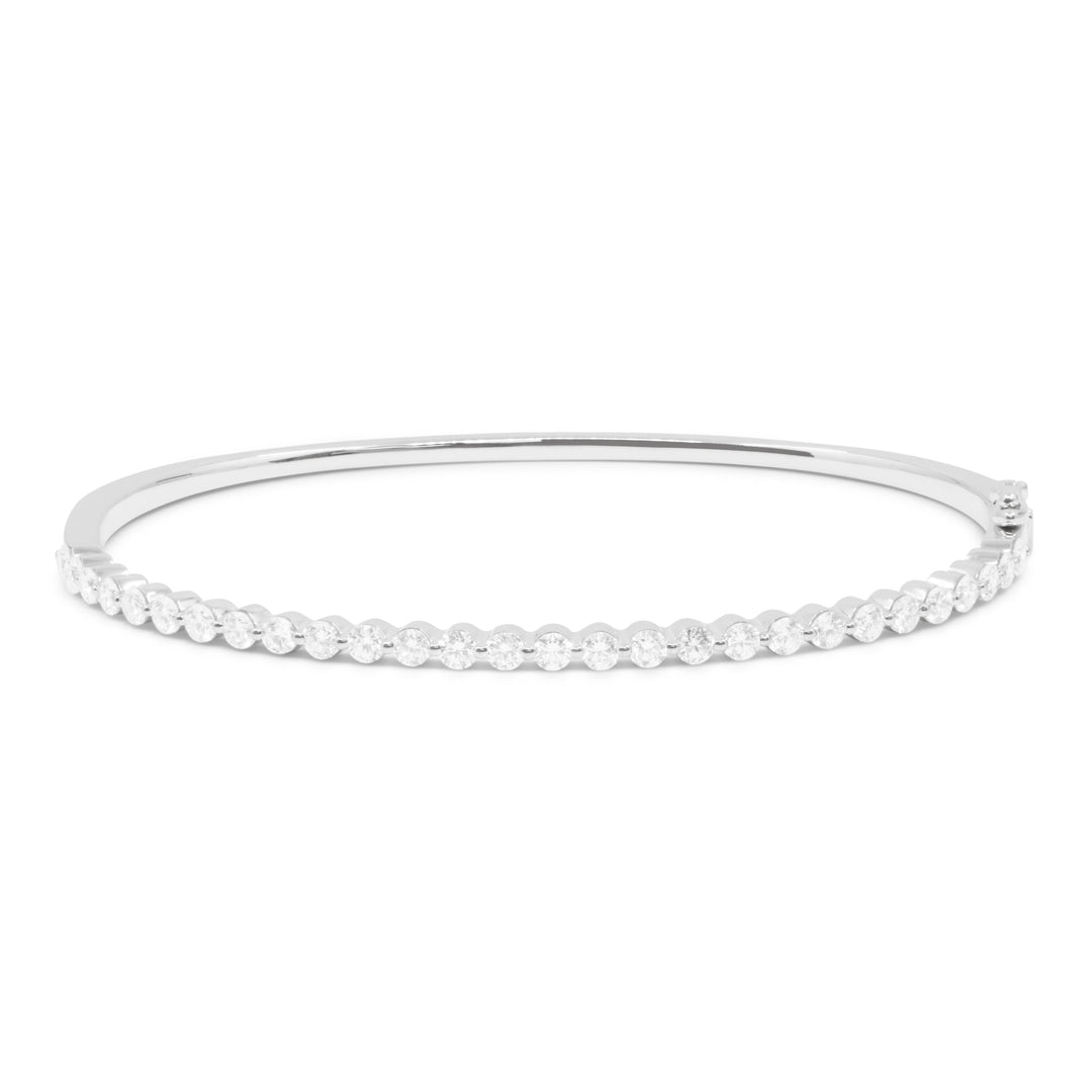 Beautiful Hand Crafted 14K White Gold White Diamond Milano Collection Bangle