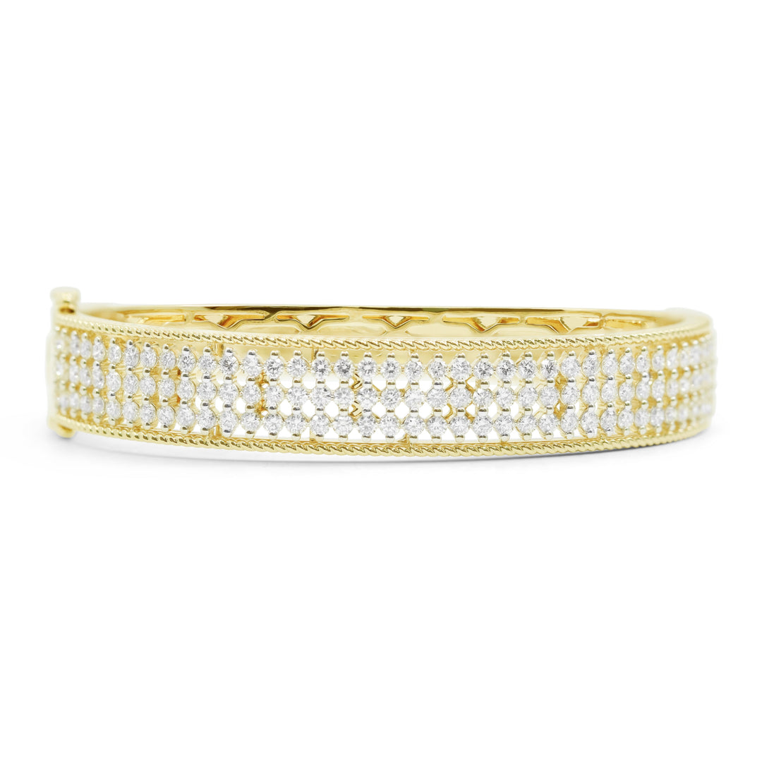 Beautiful Hand Crafted 14K Yellow Gold White Diamond Milano Collection Bangle