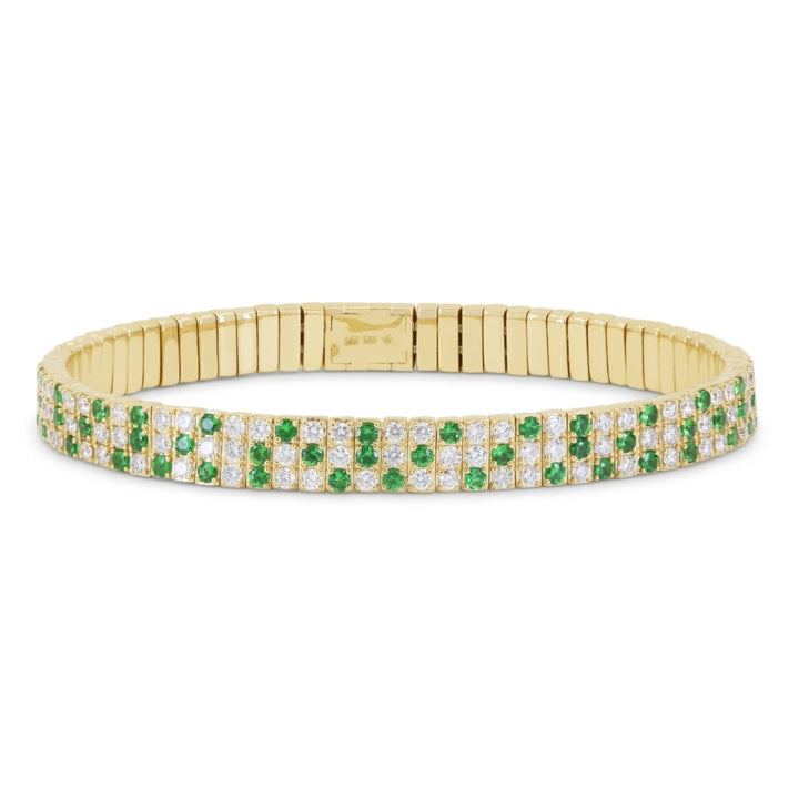 Beautiful Hand Crafted 14K Yellow Gold  Tsavorite And Diamond Milano Collection Bangle