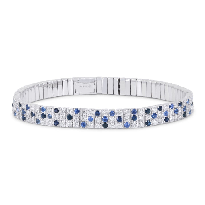 Beautiful Hand Crafted 14K White Gold  Sapphire And Diamond Arianna Collection Bangle