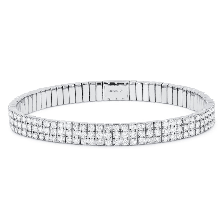 Beautiful Hand Crafted 14K White Gold White Diamond Milano Collection Bangle