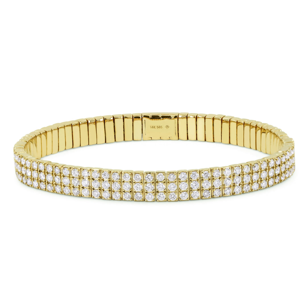 Beautiful Hand Crafted 14K Yellow Gold White Diamond Milano Collection Bangle