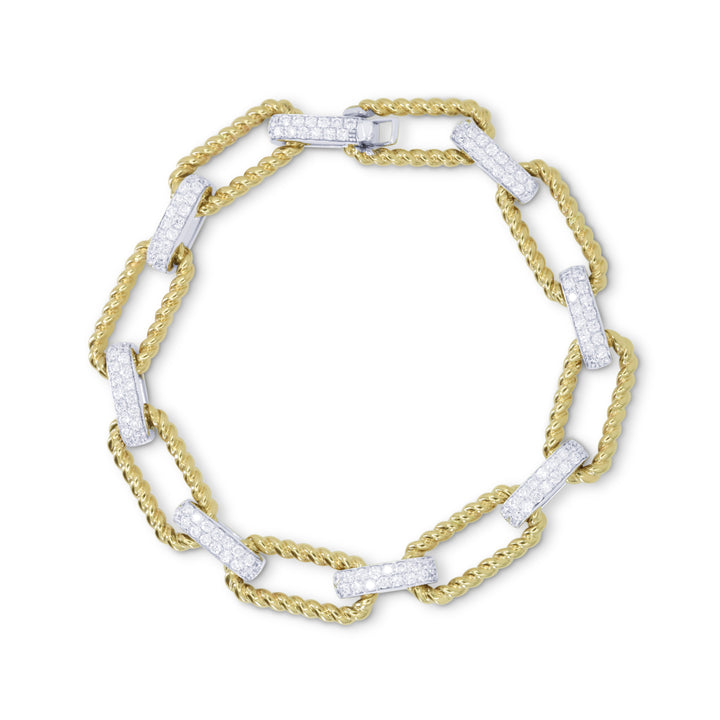 B1213 - 14K Two Tone Gold Diamond Paperclip Bracelet