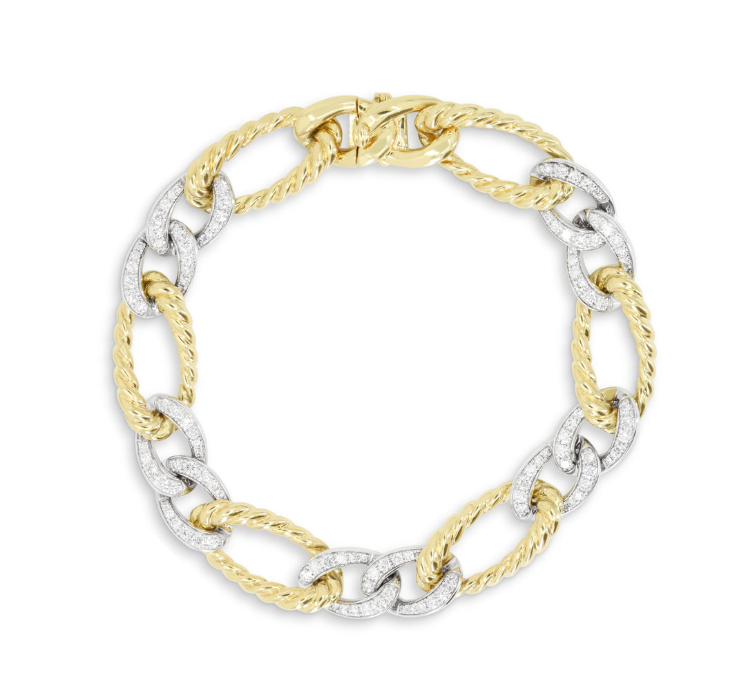 Beautiful Hand Crafted 14K Two Tone Gold White Diamond Milano Collection Bracelet