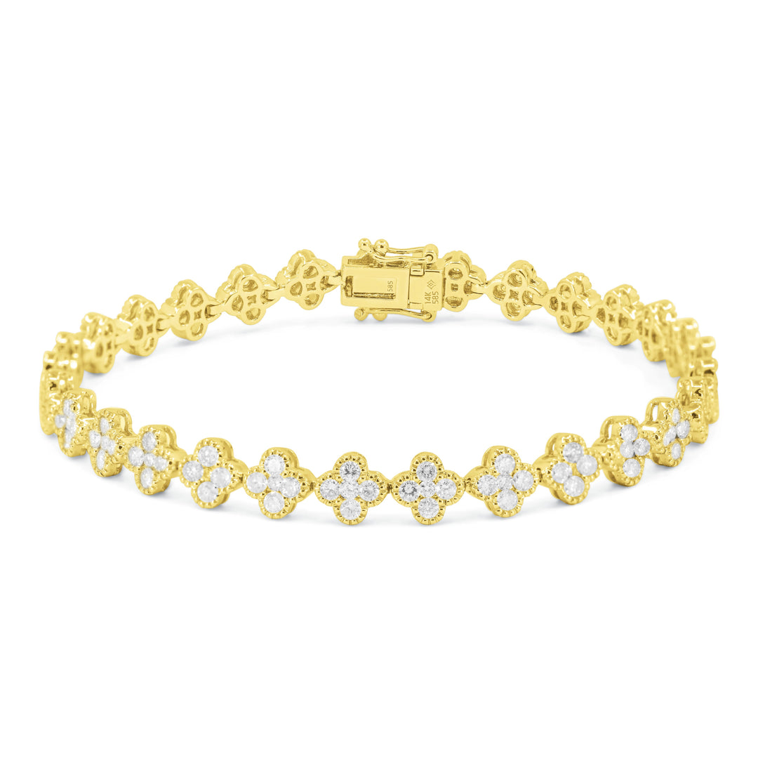 Beautiful Hand Crafted 14K Yellow Gold White Diamond Milano Collection Bracelet