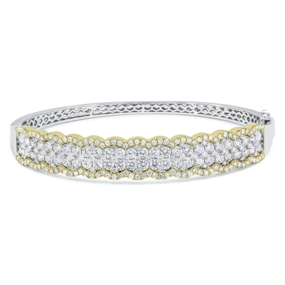 Beautiful Hand Crafted 14K Two Tone Gold White Diamond Milano Collection Bangle